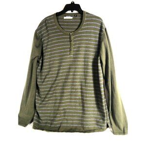 Robert Geller + Five Four Mens Striped Henley Shirt 2XL Green & Gray Cotton Blen